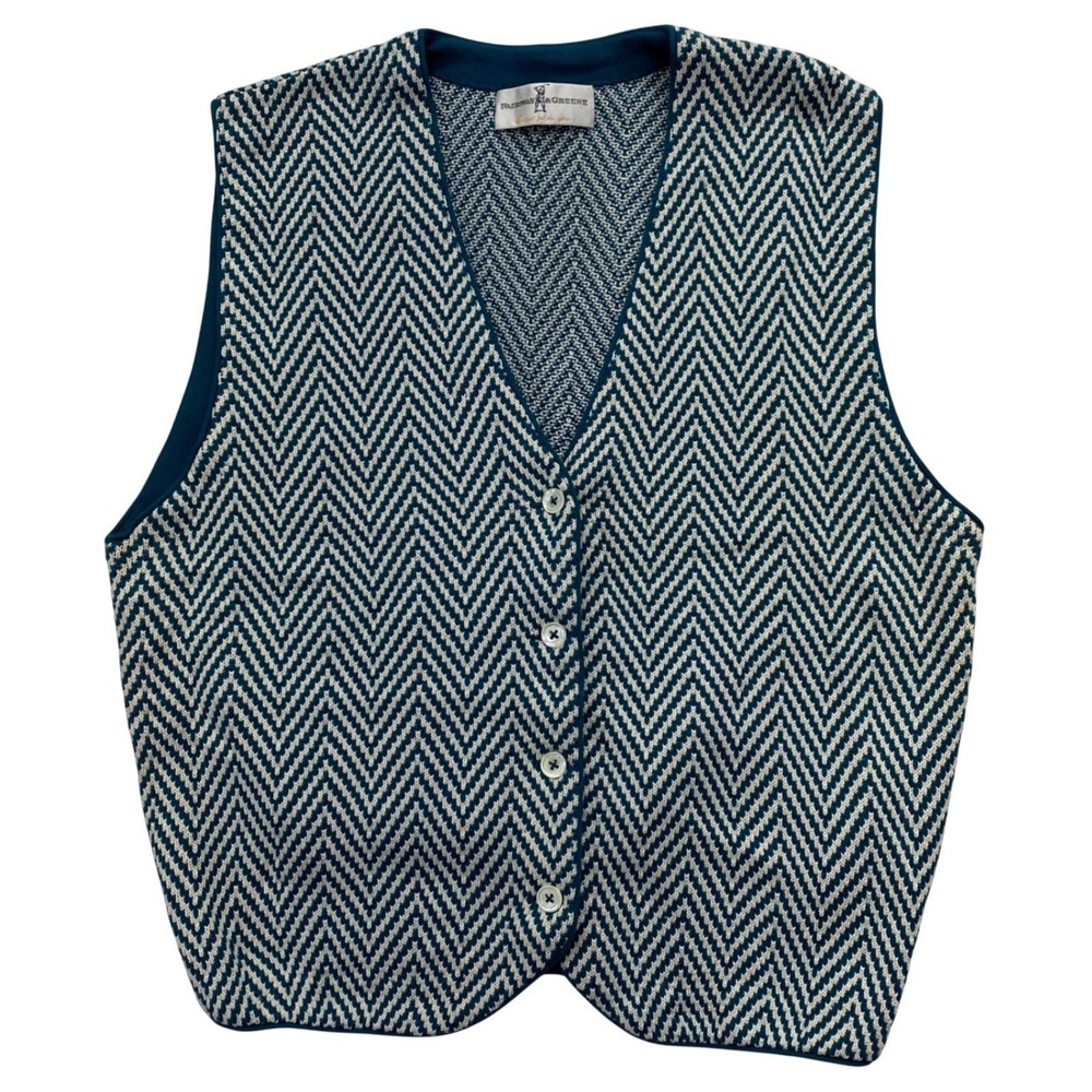 VTG Fairway Greene Chevron Sweater Vest Peruvian Pima Cotton Knit Button Down